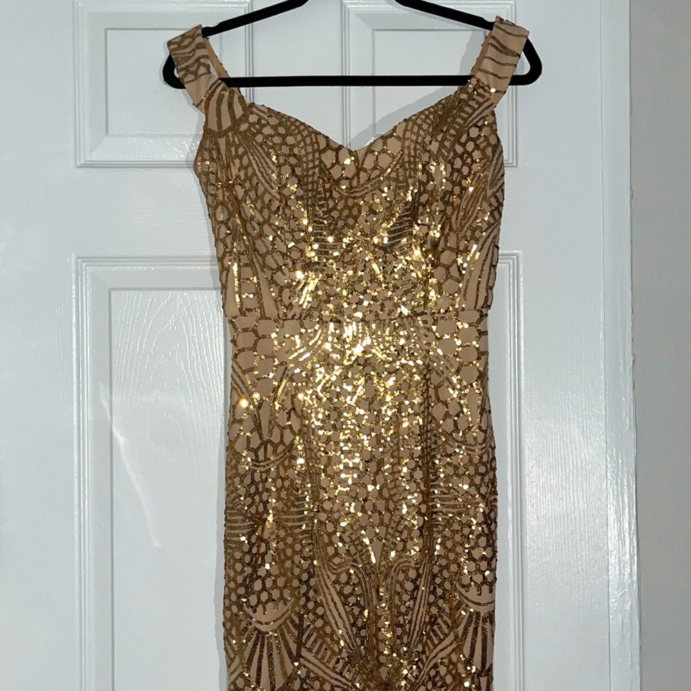 Rose gold sequin formal dress
